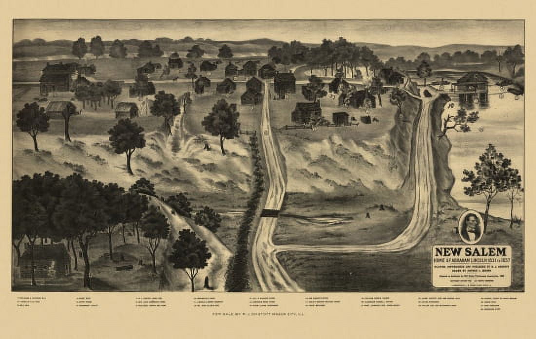 Vintage Map of New Salem Illinois 1909 Menard County Canvas Art - (24 x 36)