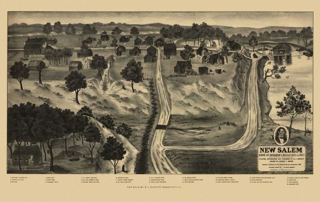 Vintage Map of New Salem Illinois 1909 Menard County Canvas Art - (36 x 54)
