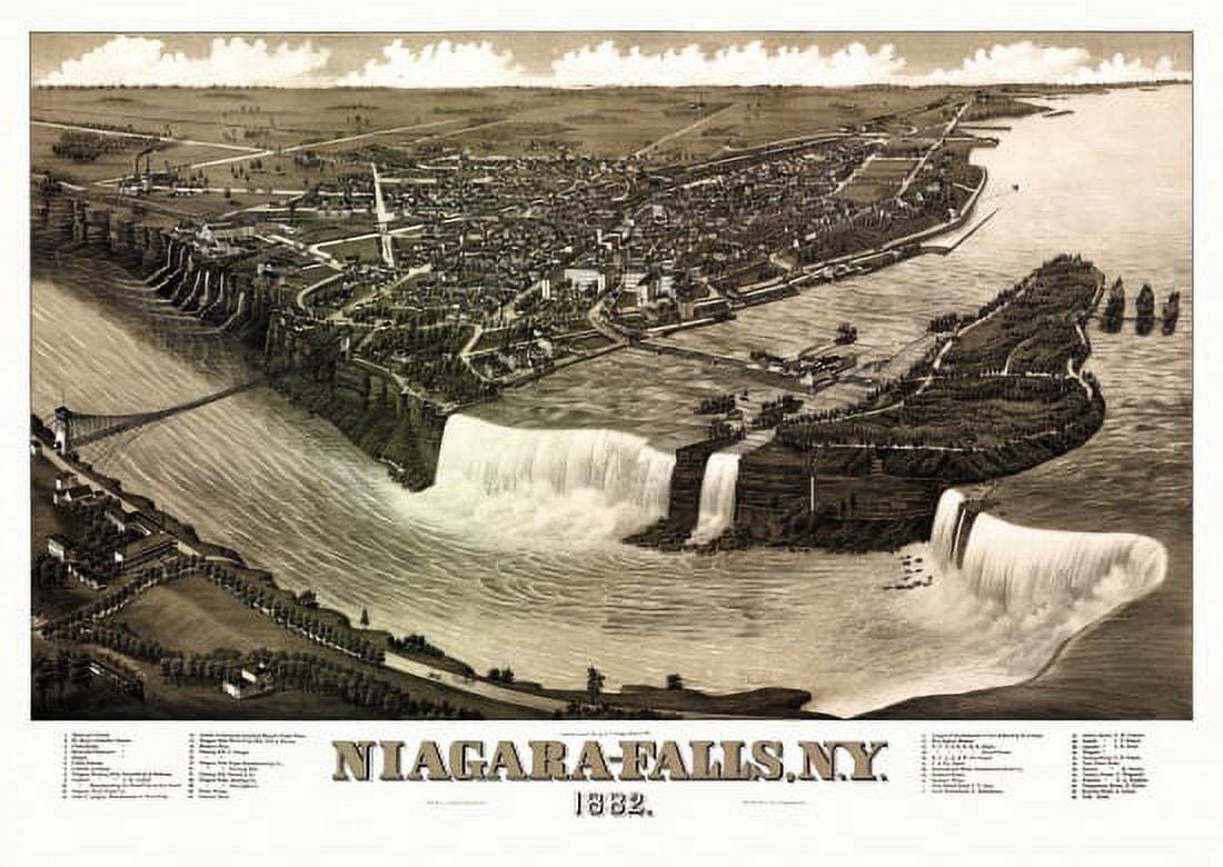 Vintage Map of Niagara Falls New York 1882 Niagara County Canvas Art - (18 x 24)