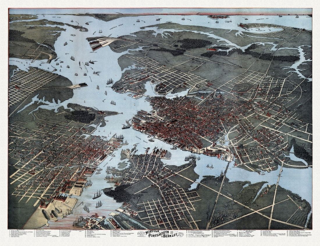 Vintage Map of Norfolk Virginia 1891 Norfolk County Canvas Art - (24 x 36)