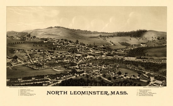 Vintage Map of North Leominster Massachusetts 1887 Worcester County Canvas Art - (18 x 24)