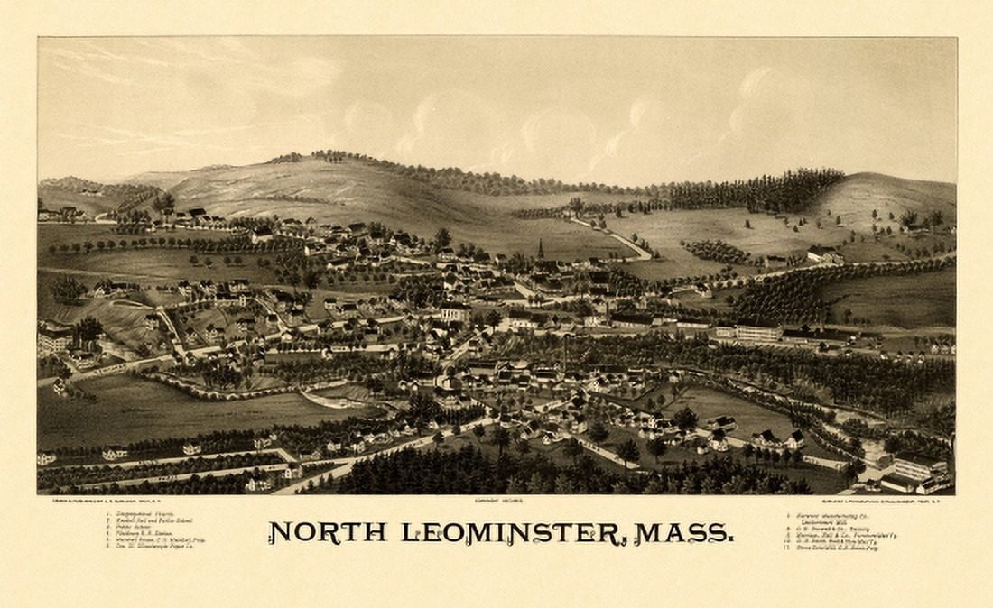 Vintage Map of North Leominster Massachusetts 1887 Worcester County Canvas Art - (36 x 54)