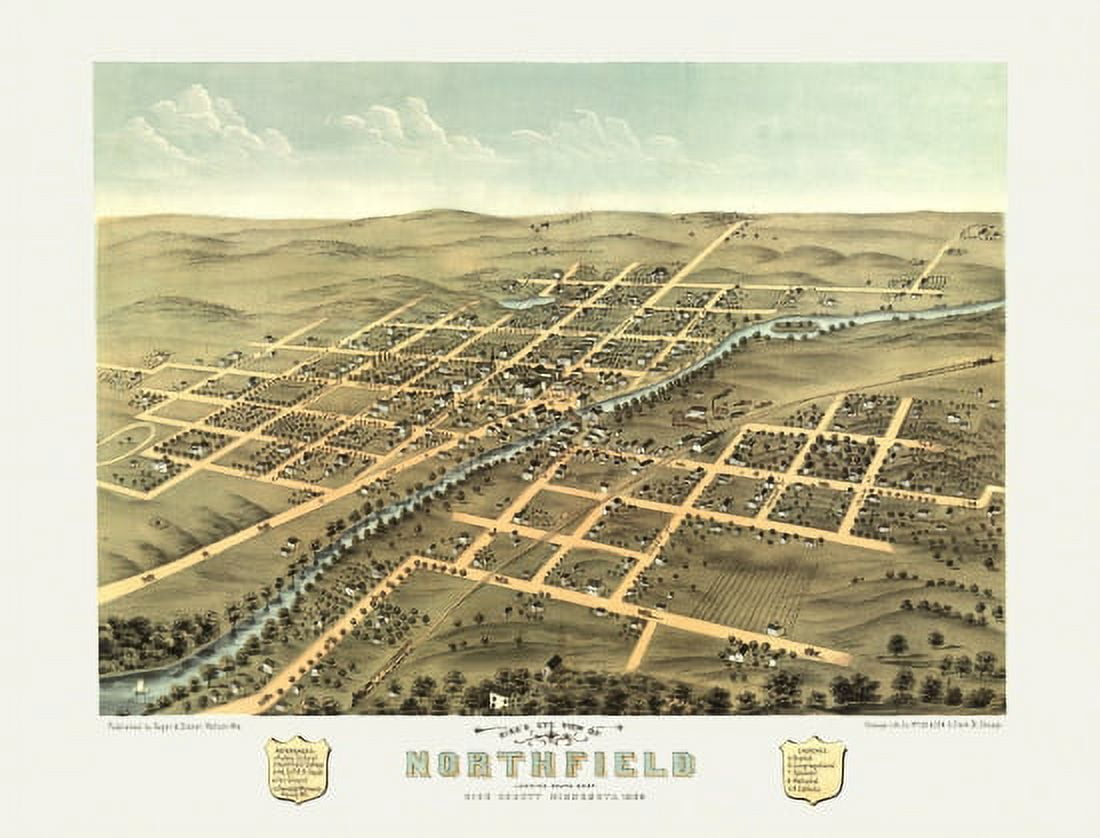 Vintage Map of Northfield Minnesota 1869 Rice County Canvas Art - (18 x 24)