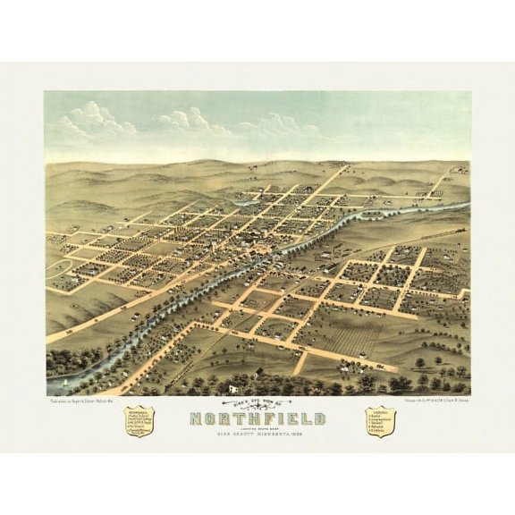 Vintage Map of Northfield Minnesota 1869 Rice County Canvas Art - (18 x 24)