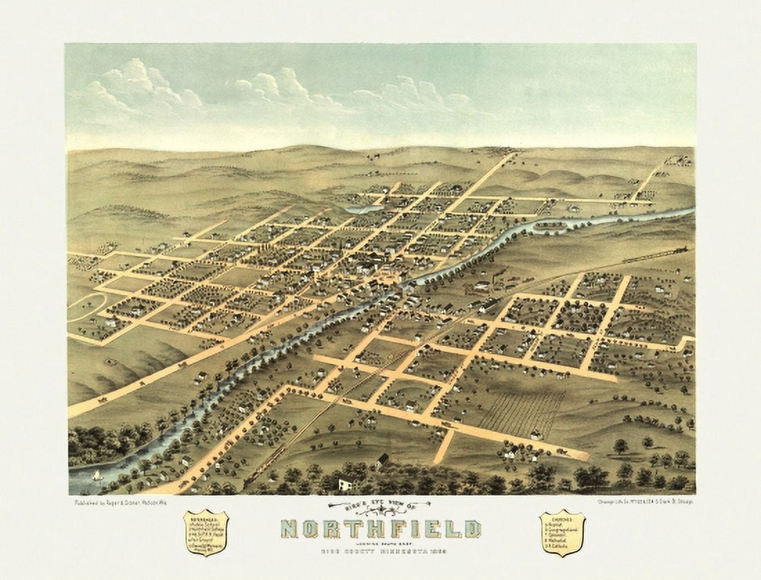 Vintage Map of Northfield Minnesota 1869 Rice County Canvas Art - (36 x 54)