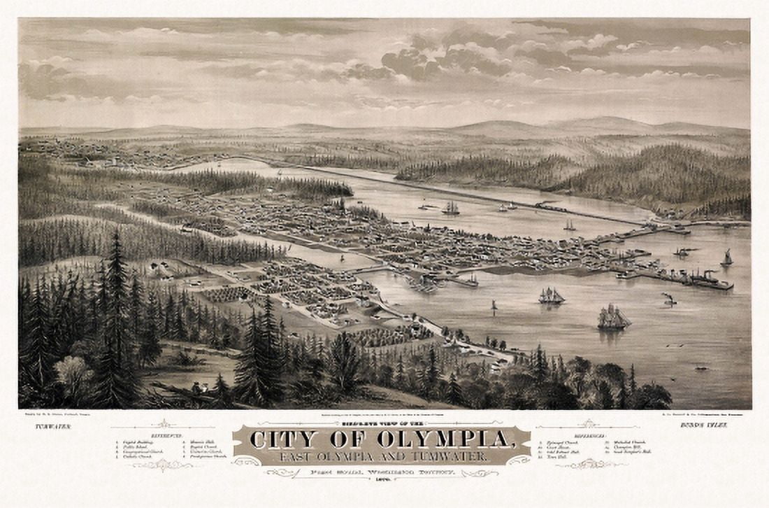 Vintage Map of Olympia Washington 1879 Thurston County Canvas Art - (36 x 54)