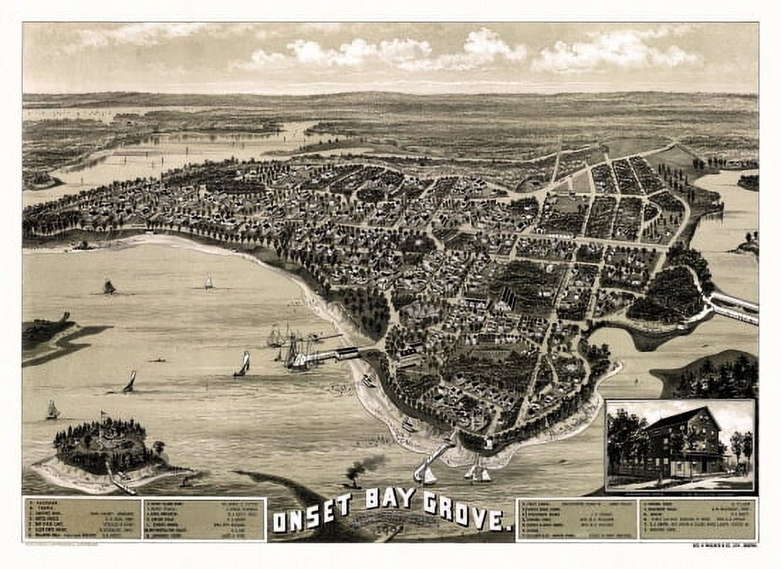 Vintage Map of Onset Bay Grove Massachusetts 0 Plymouth County Canvas Art - (18 x 24)