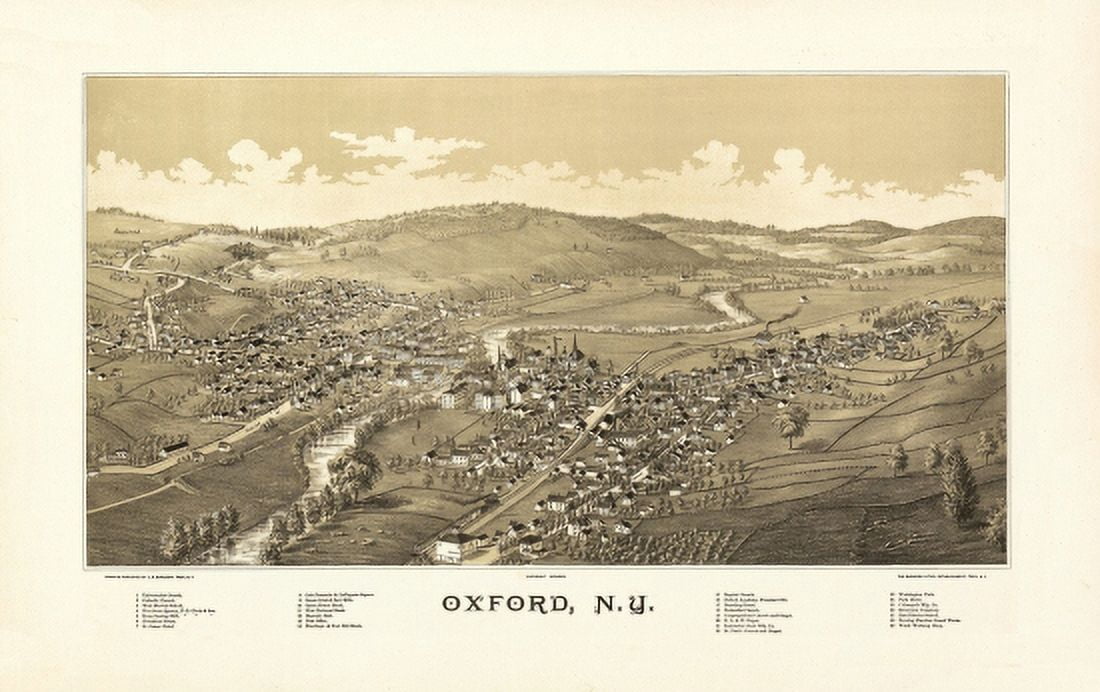 Vintage Map of Oxford New York 1888 Chenango County Canvas Art - (36 x 54)