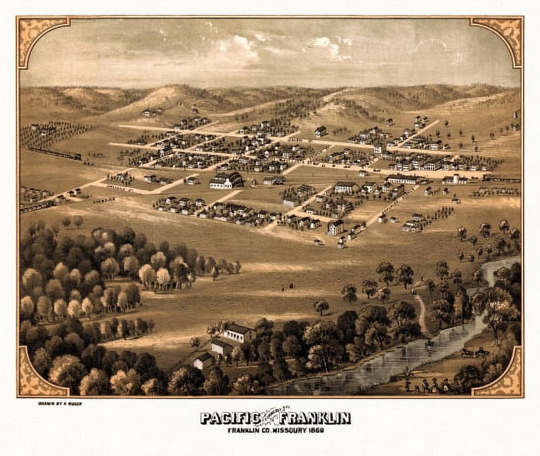 Vintage Map of Pacific Missouri 1869 Franklin County Canvas Art - (18 x 24)