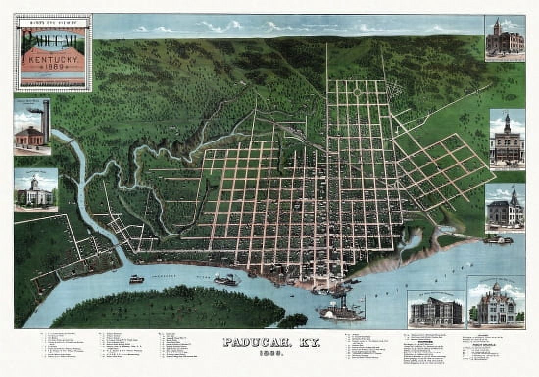 Vintage Map of Paducah Kentucky 1889 McCracken County Canvas Art - (18 x 24)