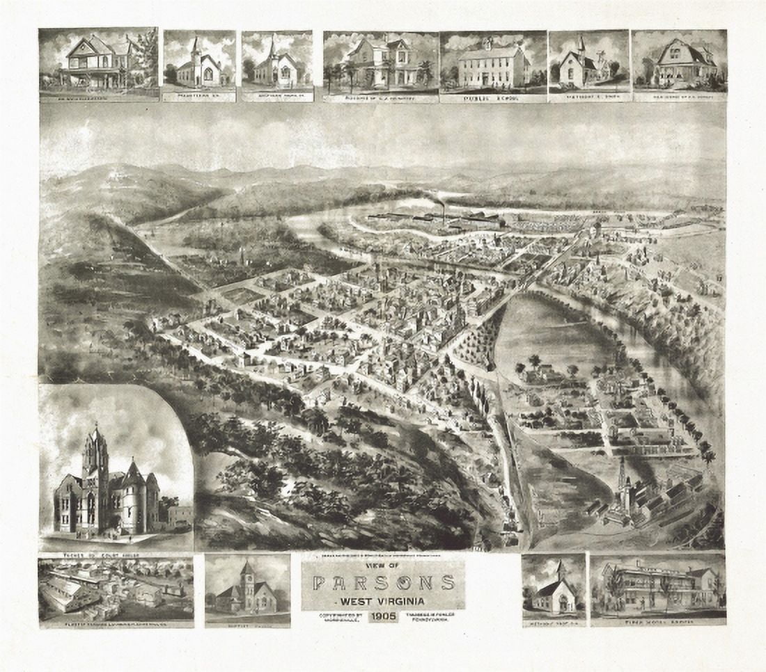 Vintage Map of Parsons West Virginia 1905 Tucker County Canvas Art - (18 x 24)