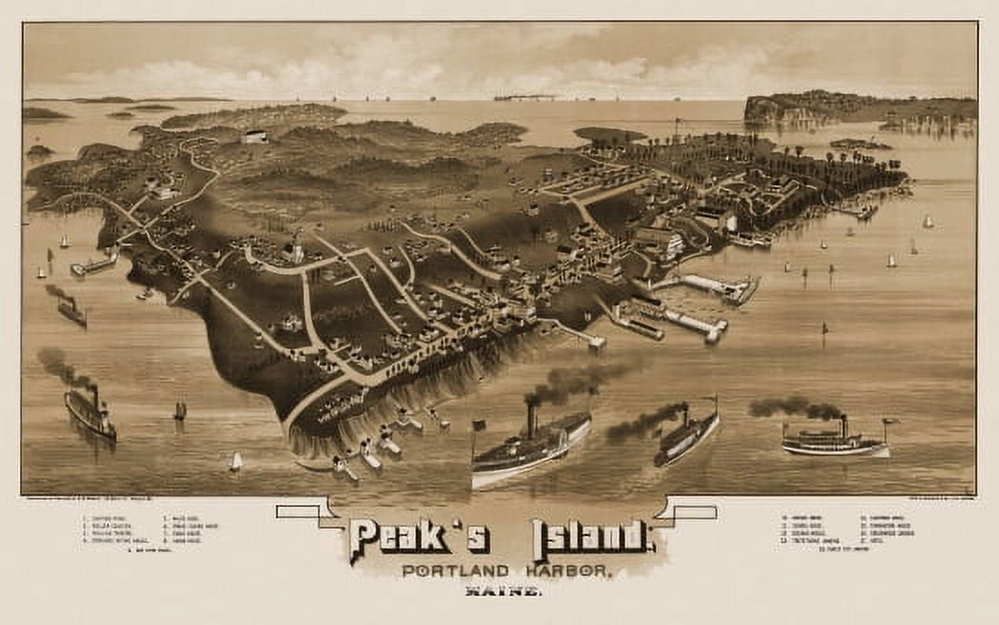 Vintage Map of Peaks Island Maine 1886 County Canvas Art - (36 x 54)