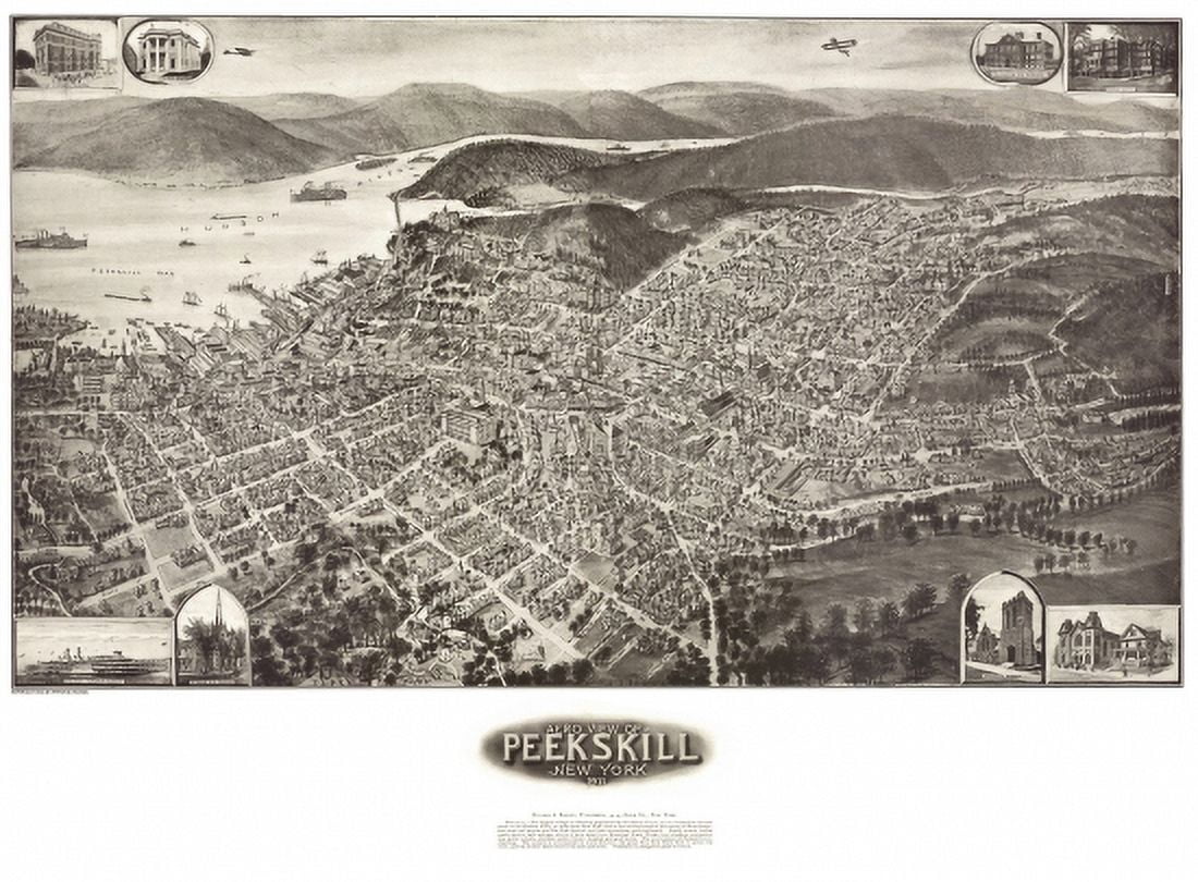 Vintage Map of Peekskill New York 1911 Westchester County Canvas Art - (24 x 36)