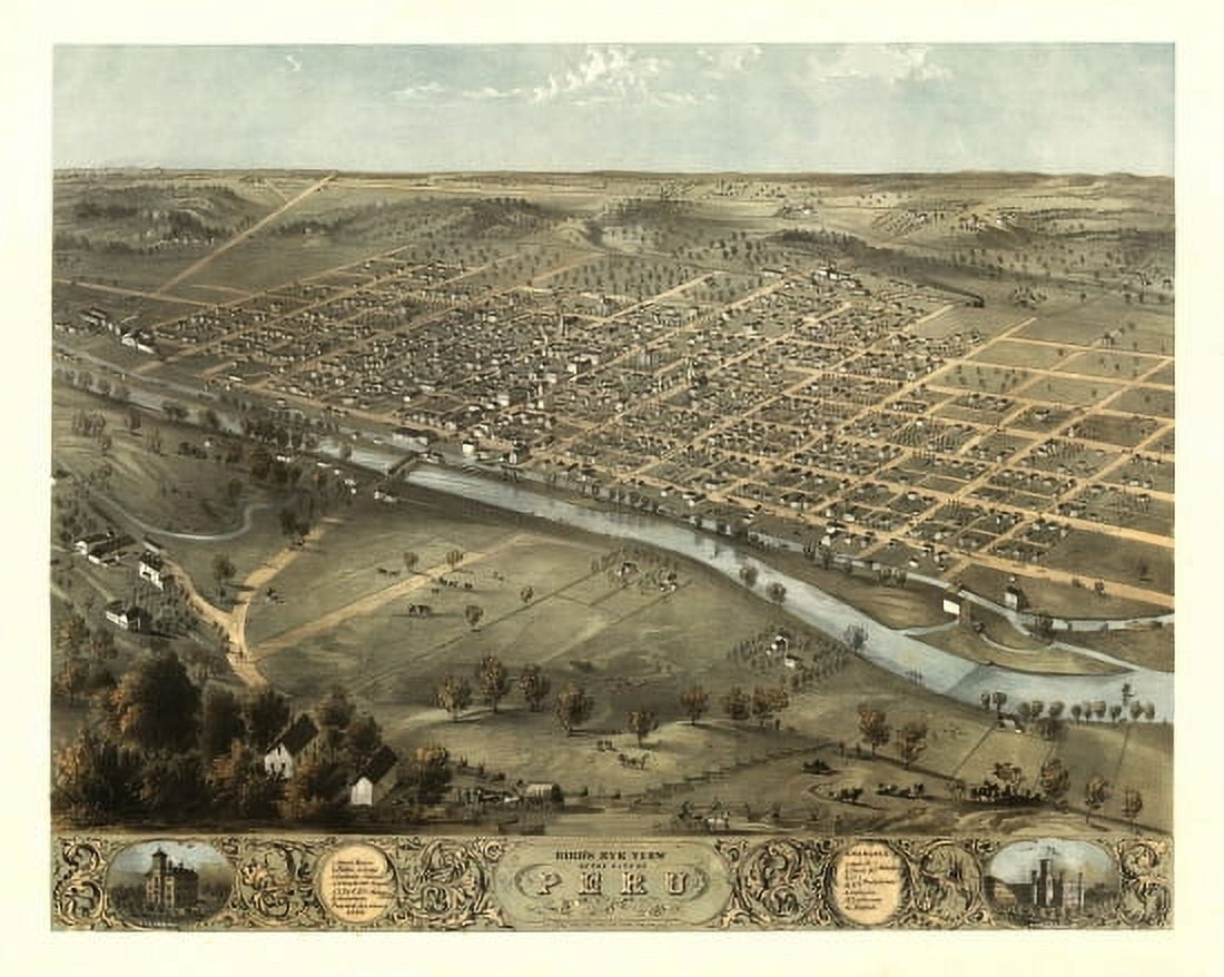 Vintage Map of Peru Indiana 1868 Miami County Canvas Art - (24 x 36)