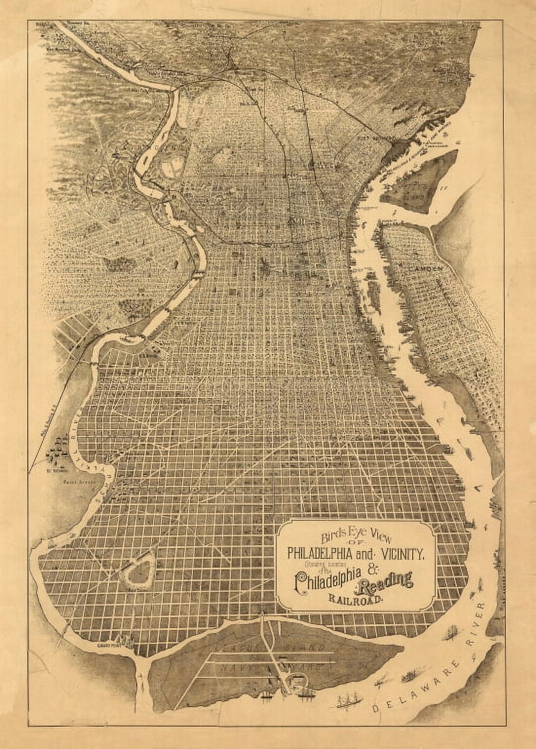 Vintage Map of Philadelphia Pennsylvania 1870 Philadelphia County Canvas Art - (36 x 54)