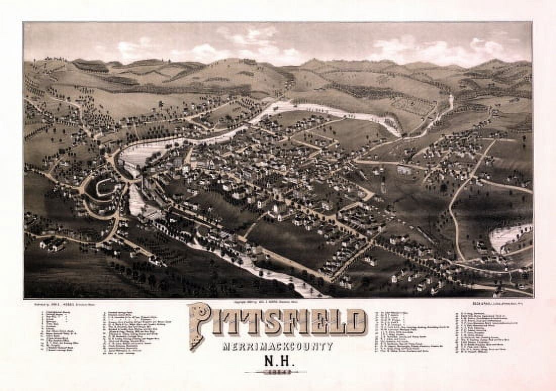 Vintage Map of Pittsfield New Hampshire 1884 Merrimack County Canvas Art - (24 x 36)