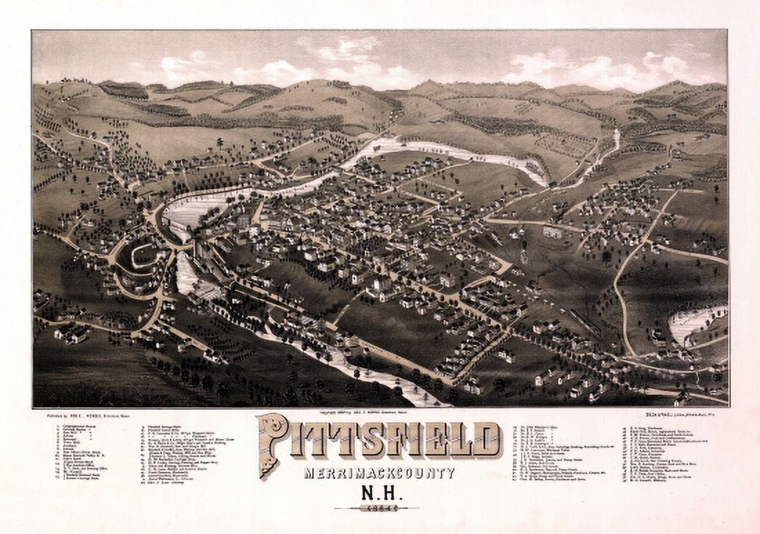 Vintage Map of Pittsfield New Hampshire 1884 Merrimack County Canvas Art - (36 x 54)