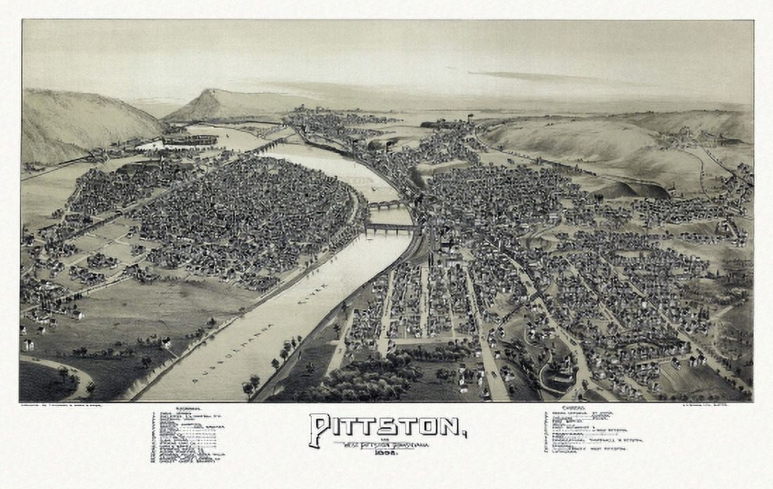 Vintage Map of Pittston Pennsylvania 1892 Luzerne County Canvas Art - (24 x 36)