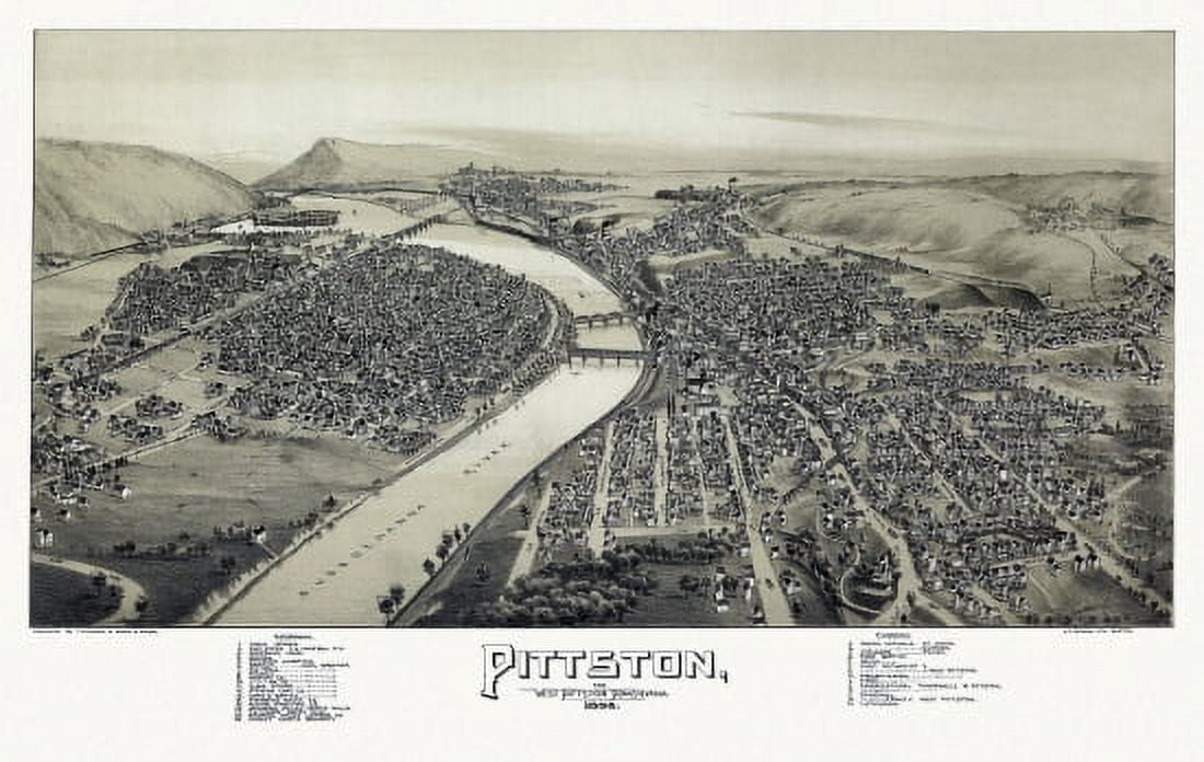 Vintage Map of Pittston Pennsylvania 1892 Luzerne County Canvas Art - (36 x 54)