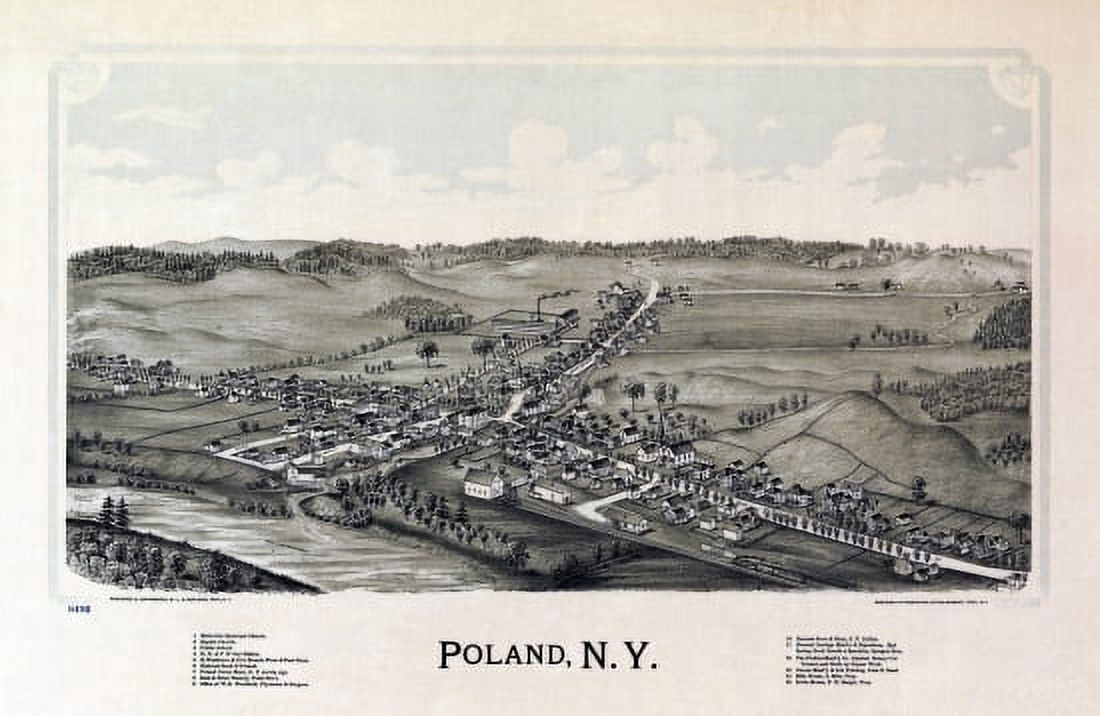Vintage Map of Poland New York 1890 Chautauqua County Canvas Art - (18 x 24)