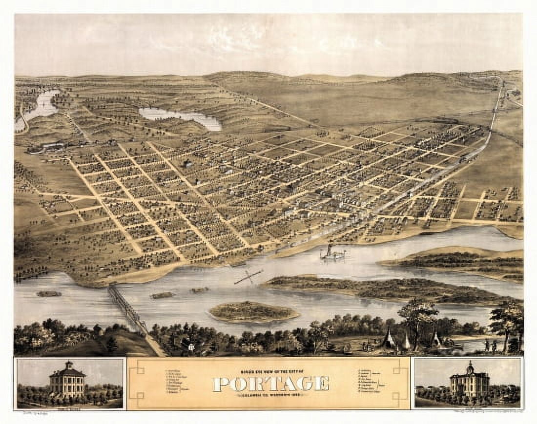 Vintage Map of Portage Wisconsin 1868 Columbia County Canvas Art - (36 x 54)