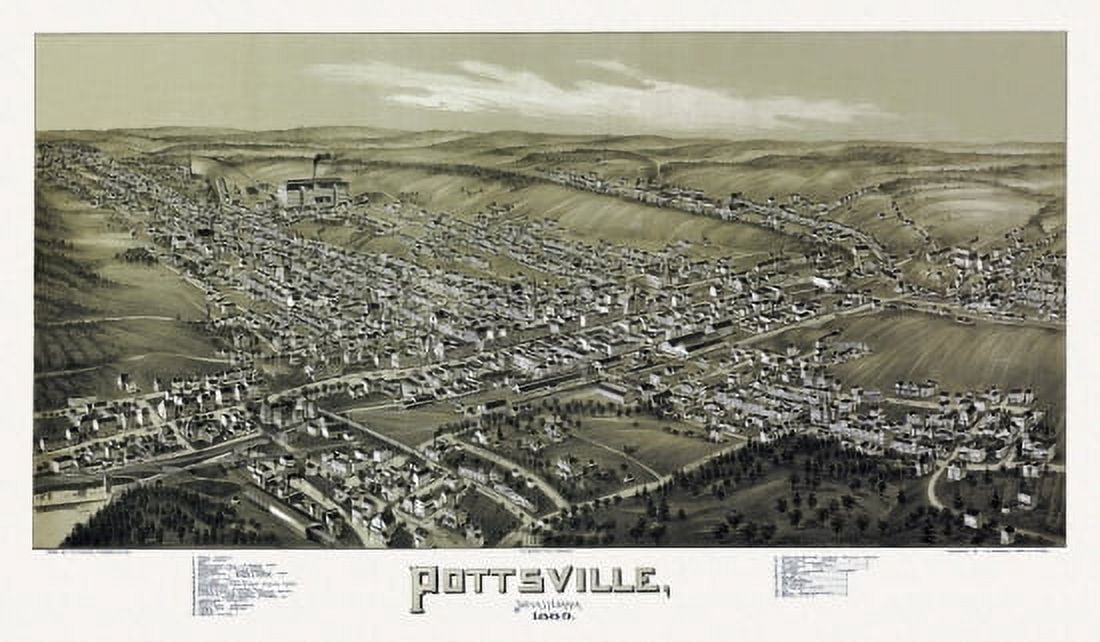 Vintage Map of Pottsville Pennsylvania 1889 Schuylkill County Canvas Art - (36 x 54)