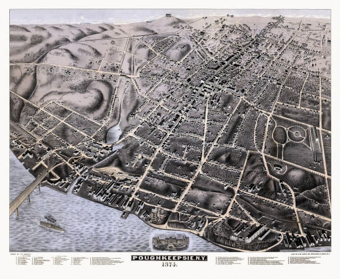 Vintage Map of Poughkeepsie New York 1874 Dutchess County Canvas Art -  (36 x 54)