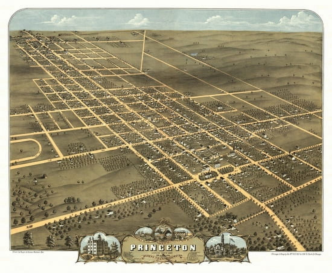 Vintage Map of Princeton Illinois 1870 Princeton Bureau County Canvas Art - (24 x 36)