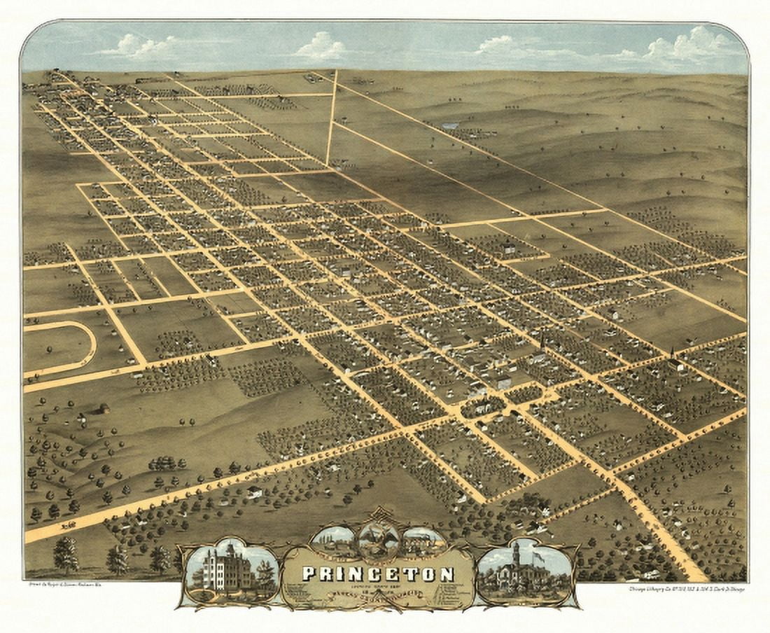 Vintage Map of Princeton Illinois 1870 Princeton Bureau County Canvas Art - (36 x 54)