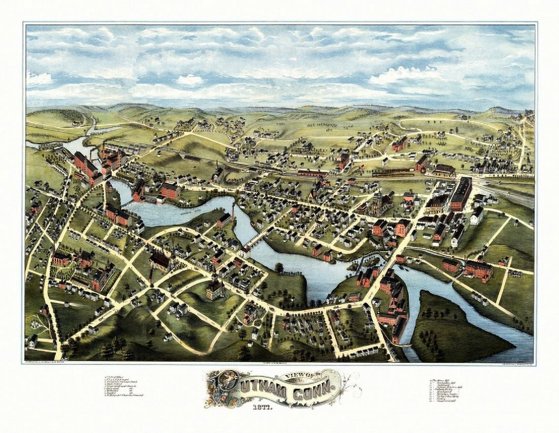 Vintage Map of Putnam Connecticut 1877 Windham County Canvas Art - (36 x 54)