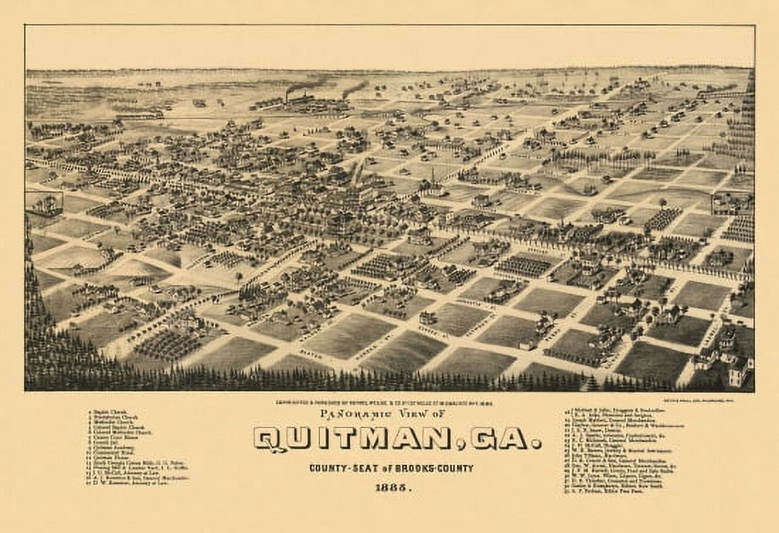 Vintage Map of Quitman Georgia 1885 Brooks County Canvas Art - (24 x 36)
