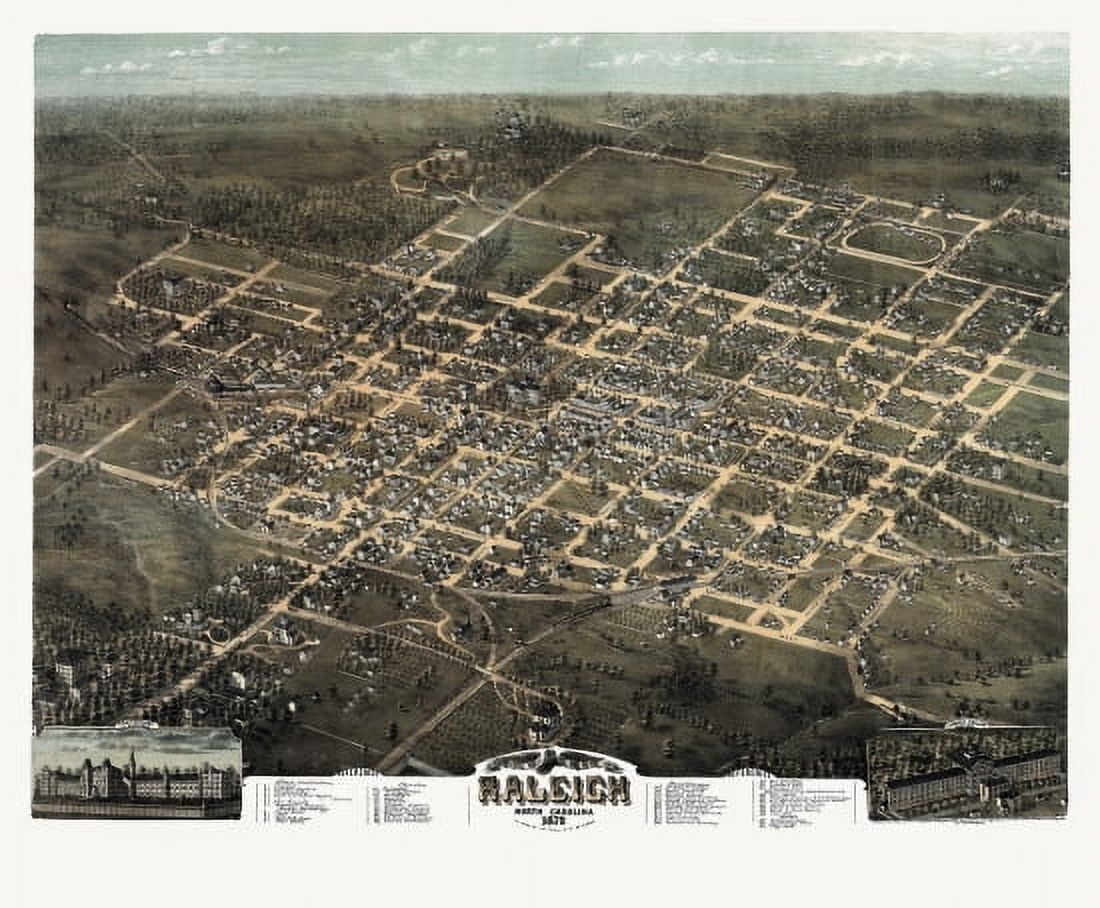 Vintage Map of Raleigh North Carolina 1872 Wake County Canvas Art - (18 x 24)