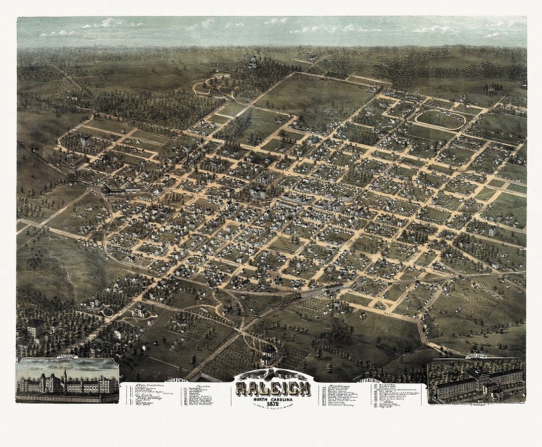 Vintage Map of Raleigh North Carolina 1872 Wake County Canvas Art -  (24 x 36)