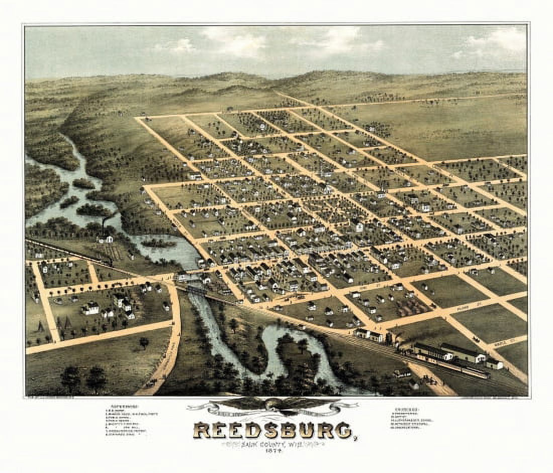 Vintage Map of Reedsburg Wisconsin 1874 Sauk County Canvas Art - (24 x 36)