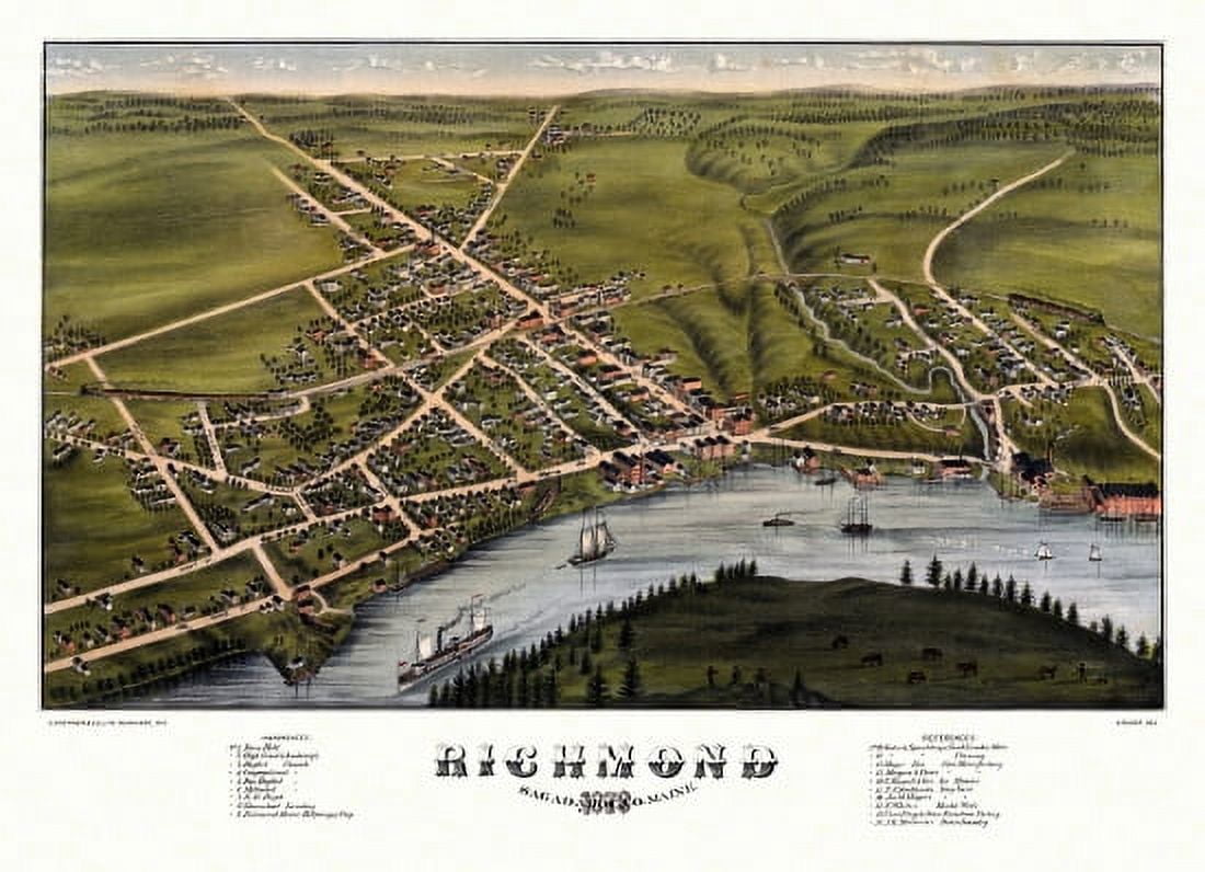 Vintage Map of Richmond Maine 1878 Sagadahoc County Canvas Art - (24 x 36)