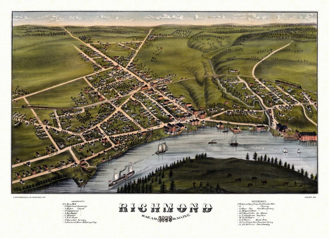 Vintage Map of Richmond Maine 1878 Sagadahoc County Canvas Art - (36 x 54)