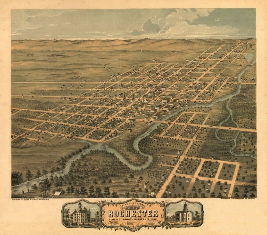 Vintage Map of Rochester Minnesota 1869 Olmsted County Canvas Art - (18 x 24)