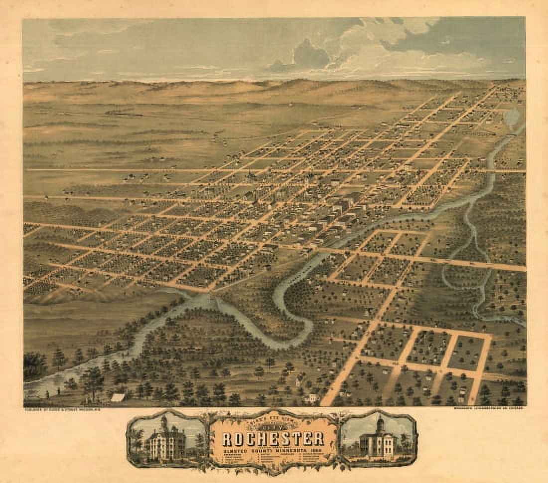 Vintage Map of Rochester Minnesota 1869 Olmsted County Canvas Art - (24 x 36)