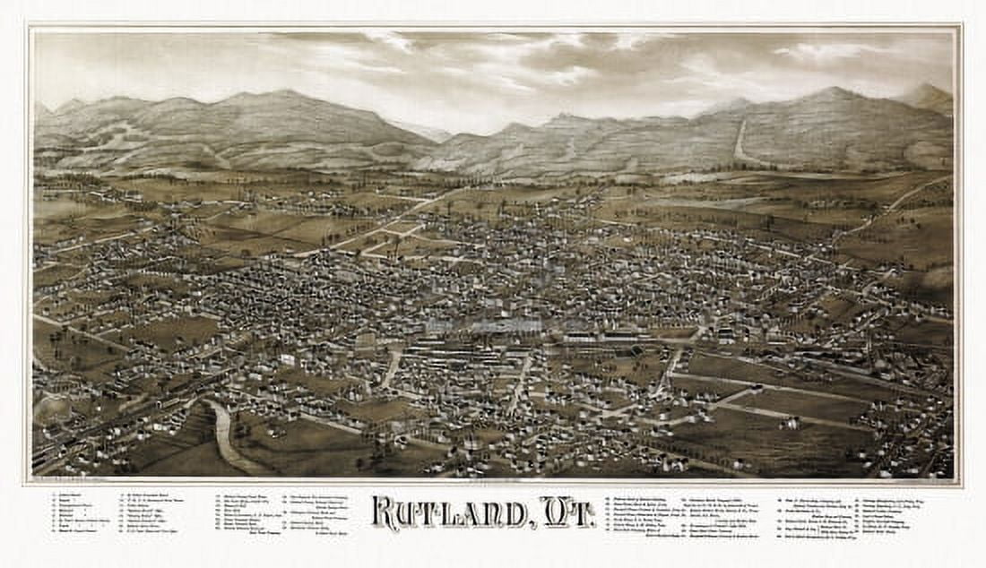 Vintage Map of Rutland Vermont 1885 Rutland County Canvas Art - (18 x 24)