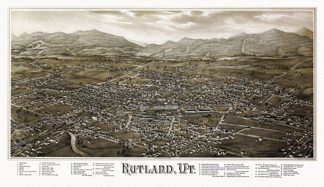 Vintage Map of Rutland Vermont 1885 Rutland County Canvas Art - (24 x 36)