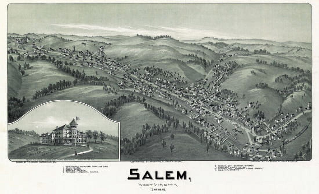 Vintage Map of Salem West Virginia 1899 Harrison County Canvas Art - (18 x 24)