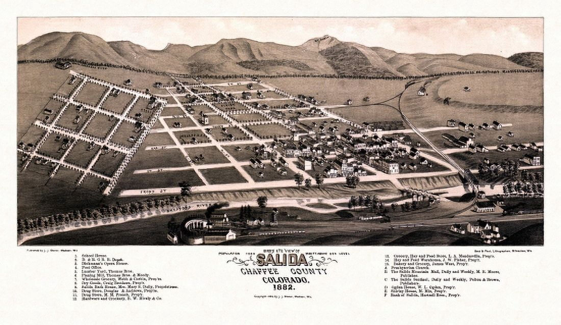 Vintage Map of Salida Colorado 1882 Chaffee County Canvas Art - (18 x 24)