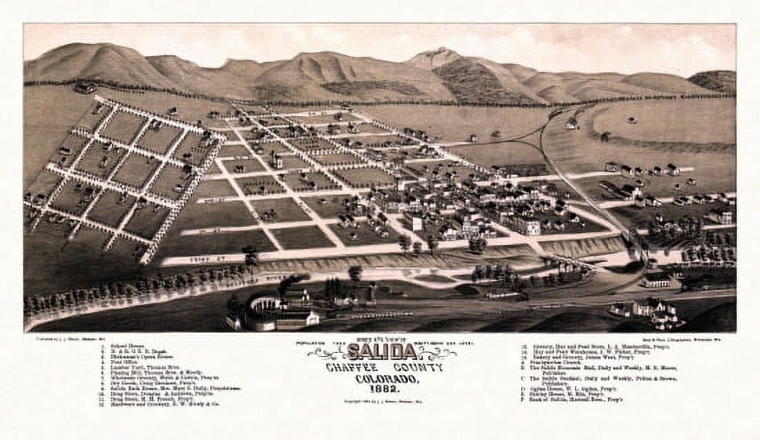Vintage Map of Salida Colorado 1882 Chaffee County Canvas Art -  (24 x 36)