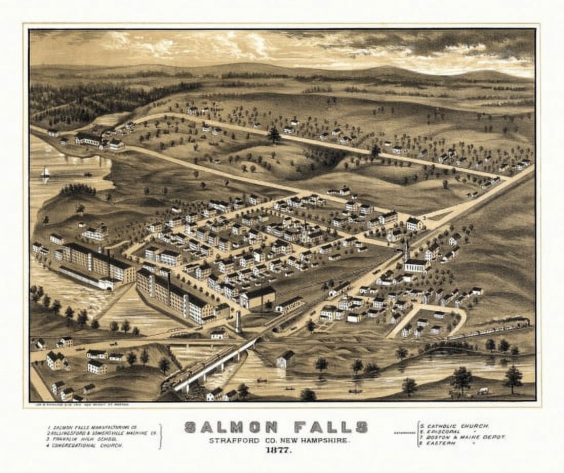 Vintage Map of Salmon Falls New Hampshire 1877 Strafford County Canvas Art - (24 x 36)