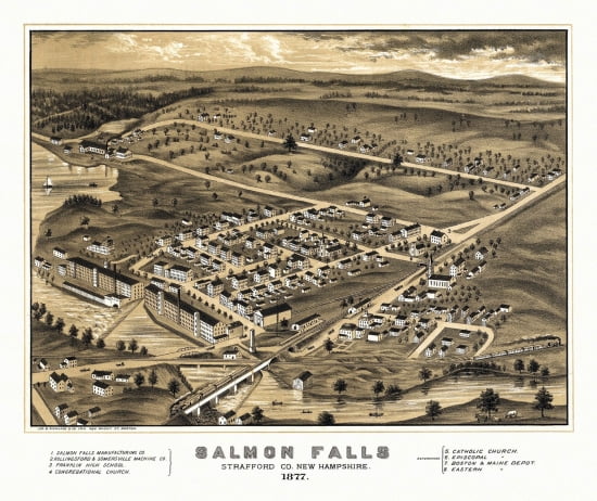Vintage Map of Salmon Falls New Hampshire 1877 Strafford County Canvas Art - (36 x 54)