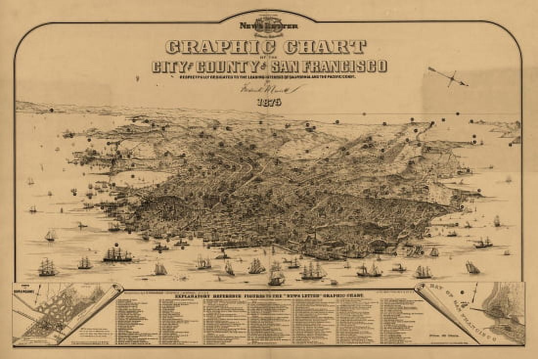 Vintage Map of San Francisco California 1875 San Francisco County Canvas Art - (36 x 54)