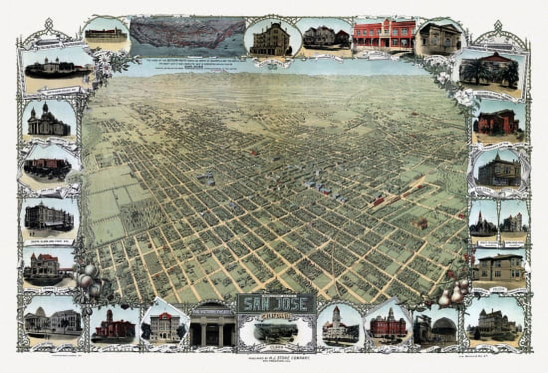 Vintage Map of San Jose California 1901 Santa Clara County Canvas Art - (24 x 36)