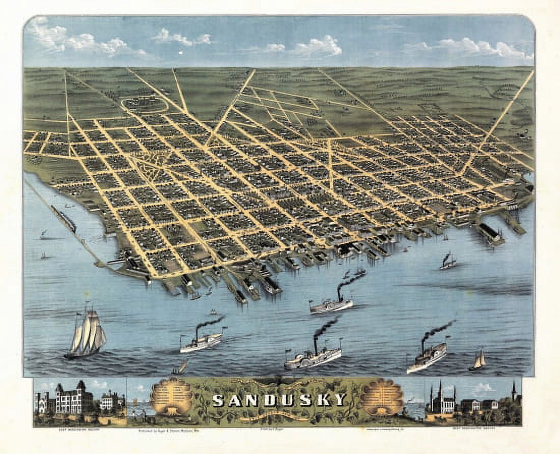 Vintage Map of Sandusky Ohio 1870 Erie County Canvas Art - (18 x 24)