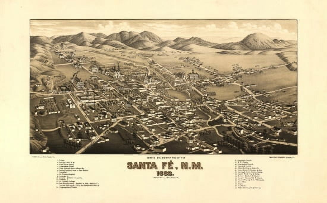 Vintage Map of Santa Fe New Mexico 1882 Santa Fe County Canvas Art -  (36 x 54)
