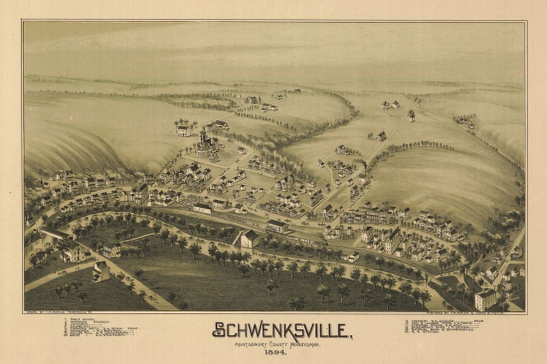 Vintage Map of Schwenksville Pennsylvania 1894 Montgomery County Canvas Art -  (24 x 36)